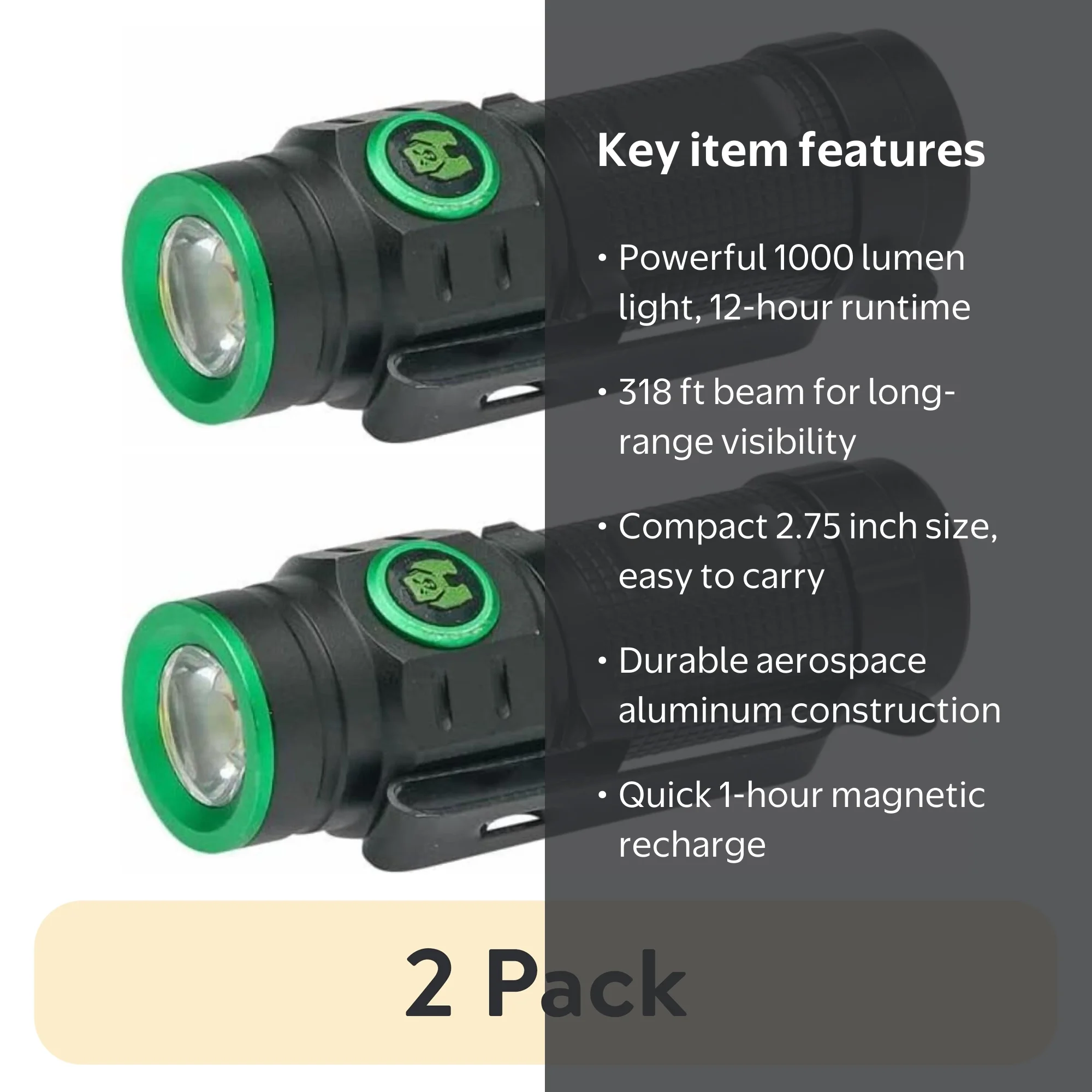2 pack) Kodiak KUB 1000 Lumen Compact Flashlight - Walmart