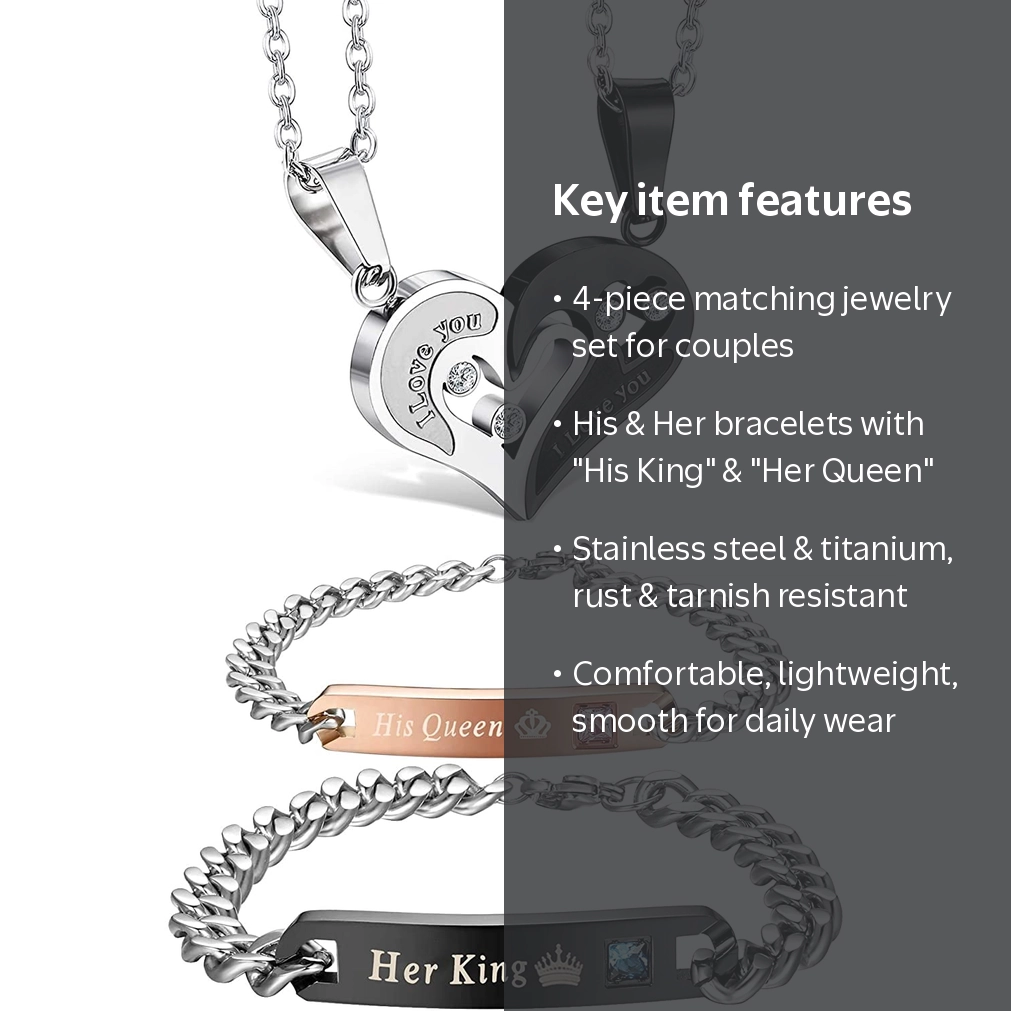 Jstyle Couple Necklace and Bracelets Set, Stainless Steel and