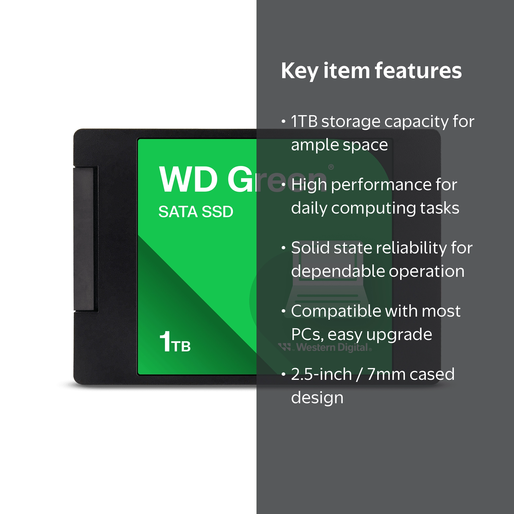 WD, Internal 2.5''/7mm SATA SSD, WDS100T3G0A-00BJG0, 1TB - Walmart.com