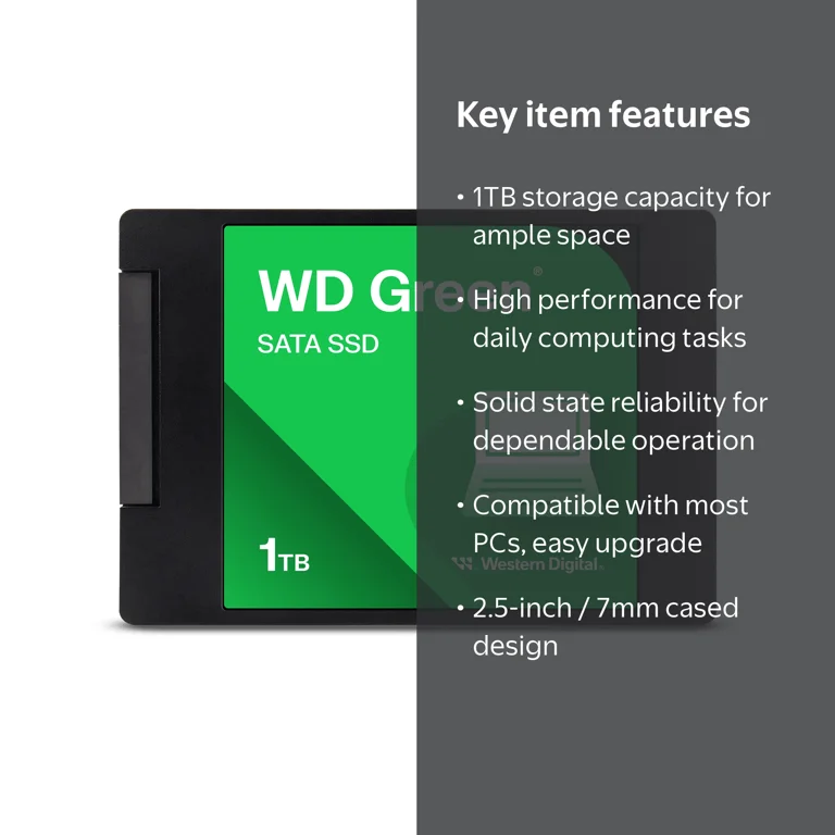 WD, Internal 2.5''/7mm SATA SSD, WDS100T3G0A-00BJG0, 1TB - Walmart.com