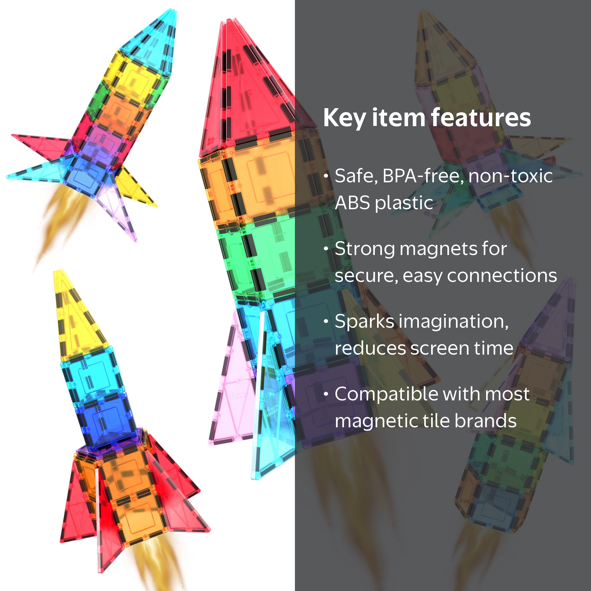 PICASSO TILES Rocket Booster Magnetic Tiles Set, 32-piece STEM Toy