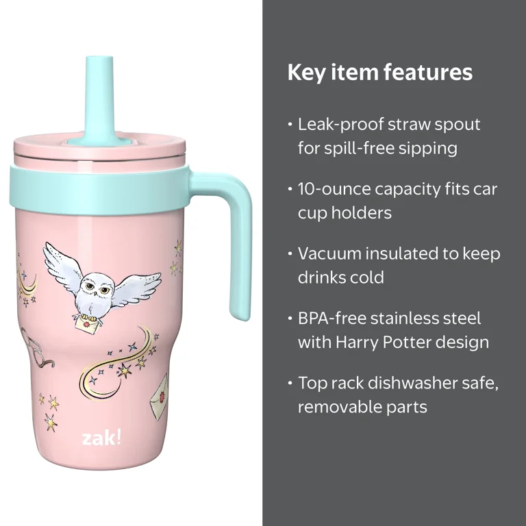 Zak Designs 10oz Harry Potter Kids Handle Tumbler, Stainless Steel