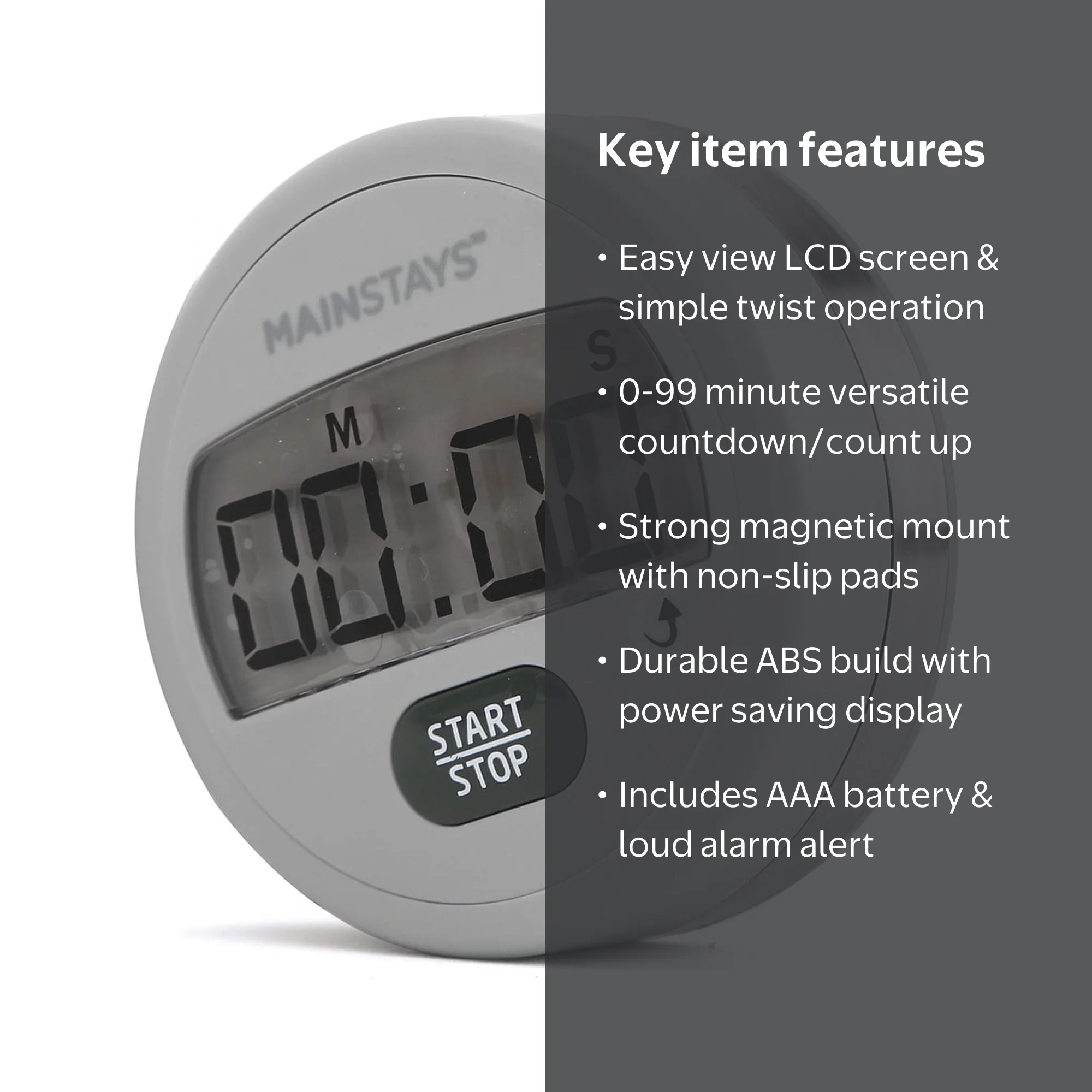 Mainstays Digital Kitchen Timer, Magnetic Countdown Count up Timer