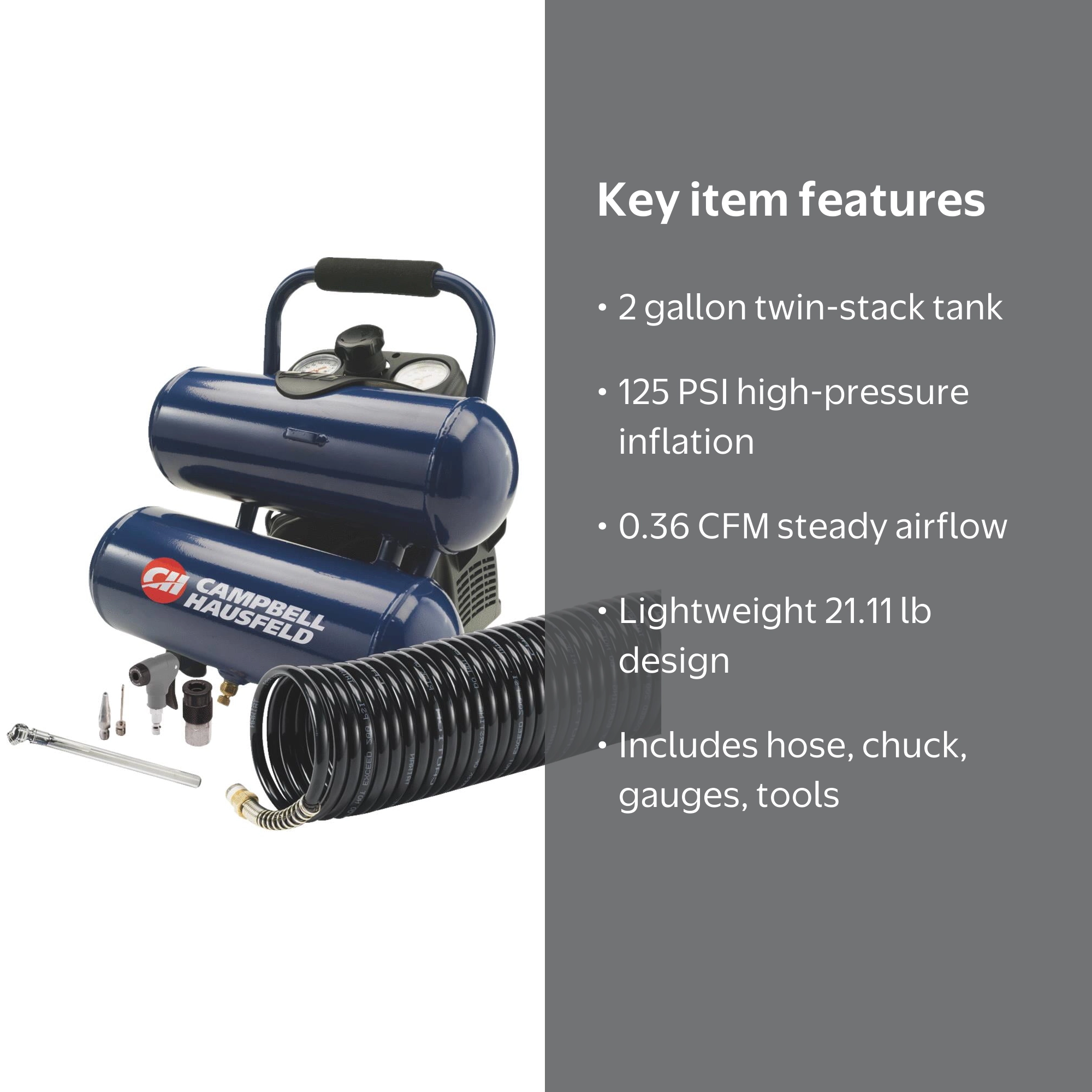 Campbell Hausfeld 2 Gal. Twin-Stack Air Compressor Kit with