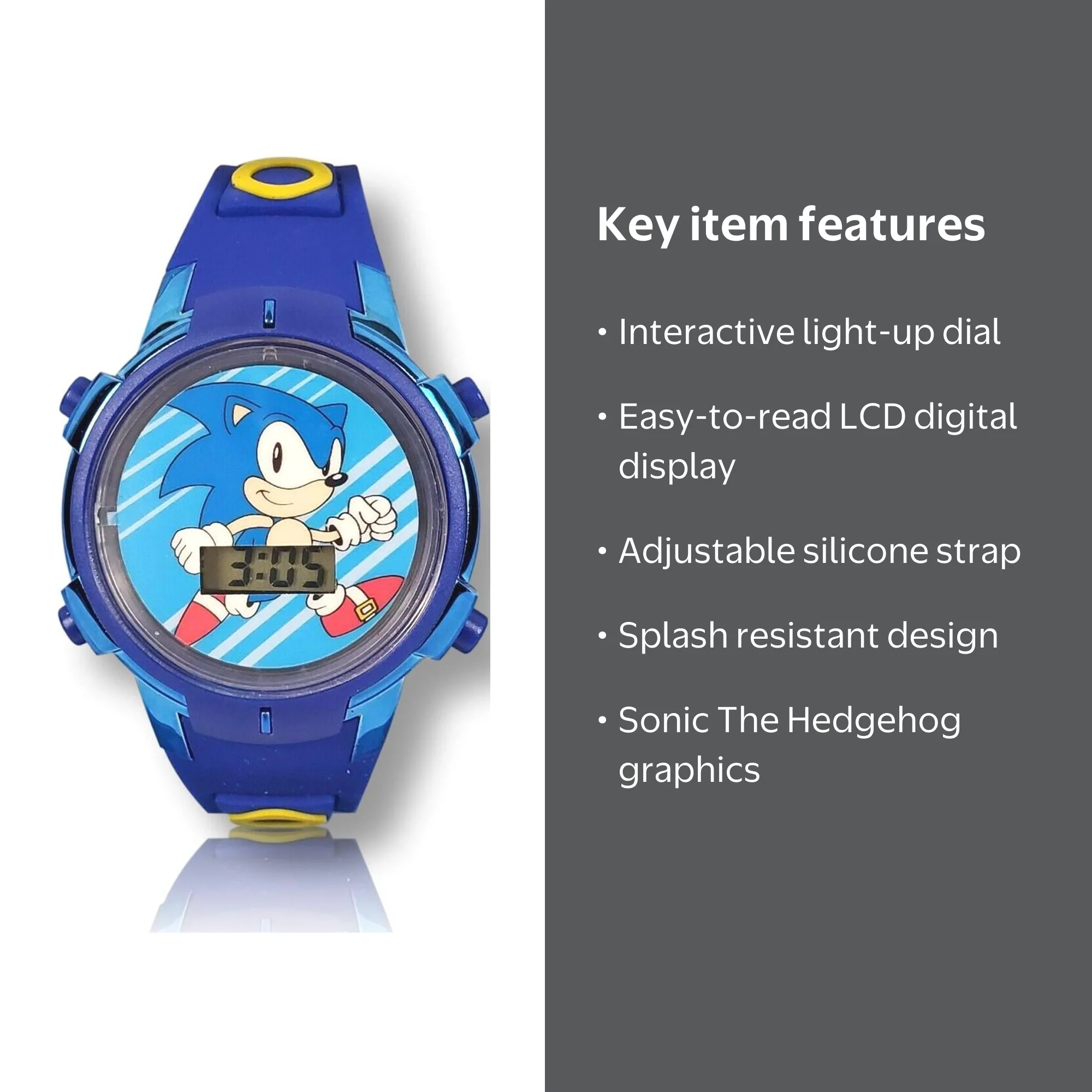 SEGA Sonic The Hedgehog Kids Digital Watch, Light-up Dial