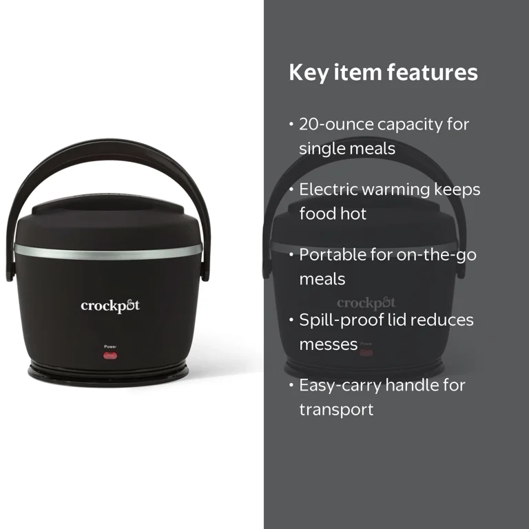 Crock-Pot® Portable Electric 20 oz Lunch Crock Food Warmer, Travel Warming, Black Licorice