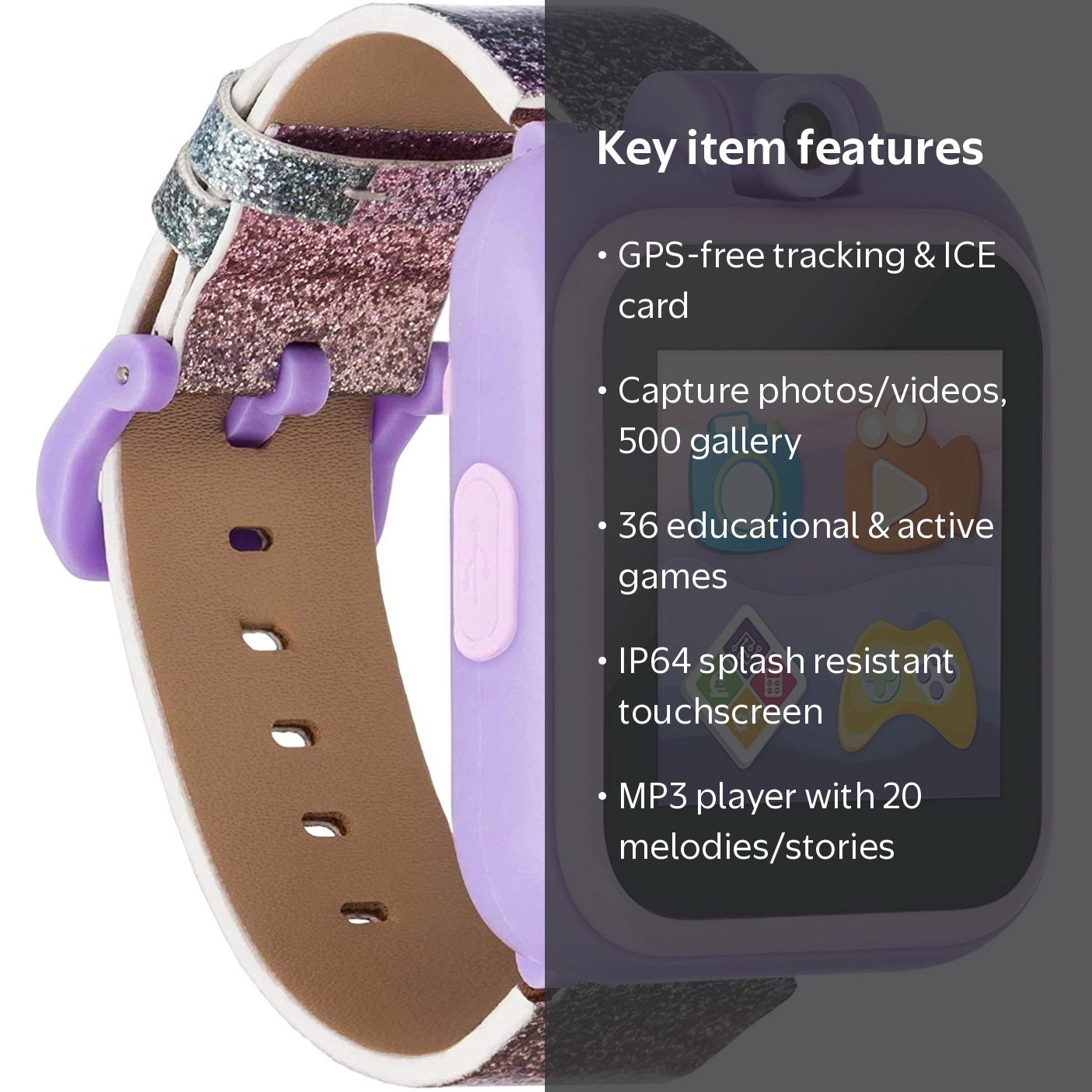PlayZoom 2 Kids Girls Smartwatch - Purple Glitter - Walmart.com