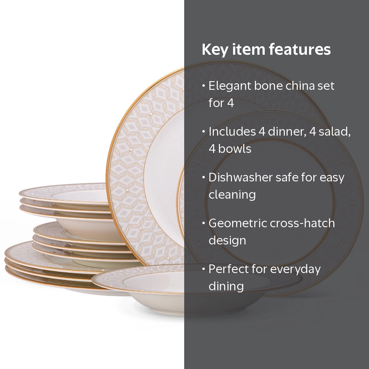 Noritake Noble Pearl 12-Piece Dinnerware Set, Service for 4