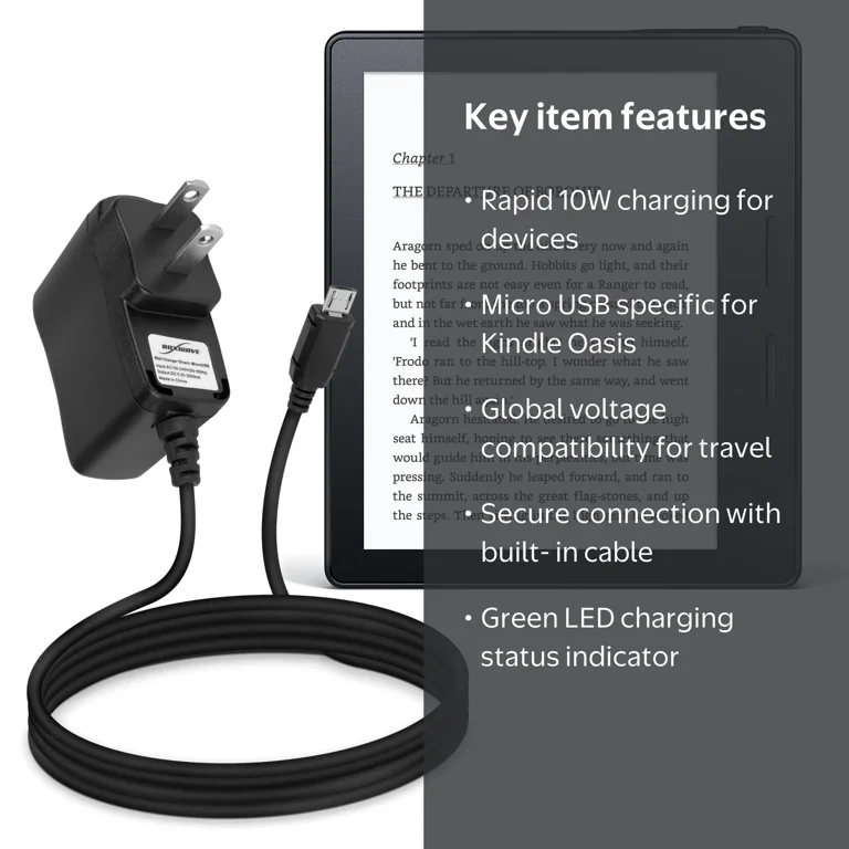 Amazon Kindle Oasis ブラック カバー・充電コード付き Amazon Kindle Oasis Charger, BoxWave [Wall Charger Direct] Wall