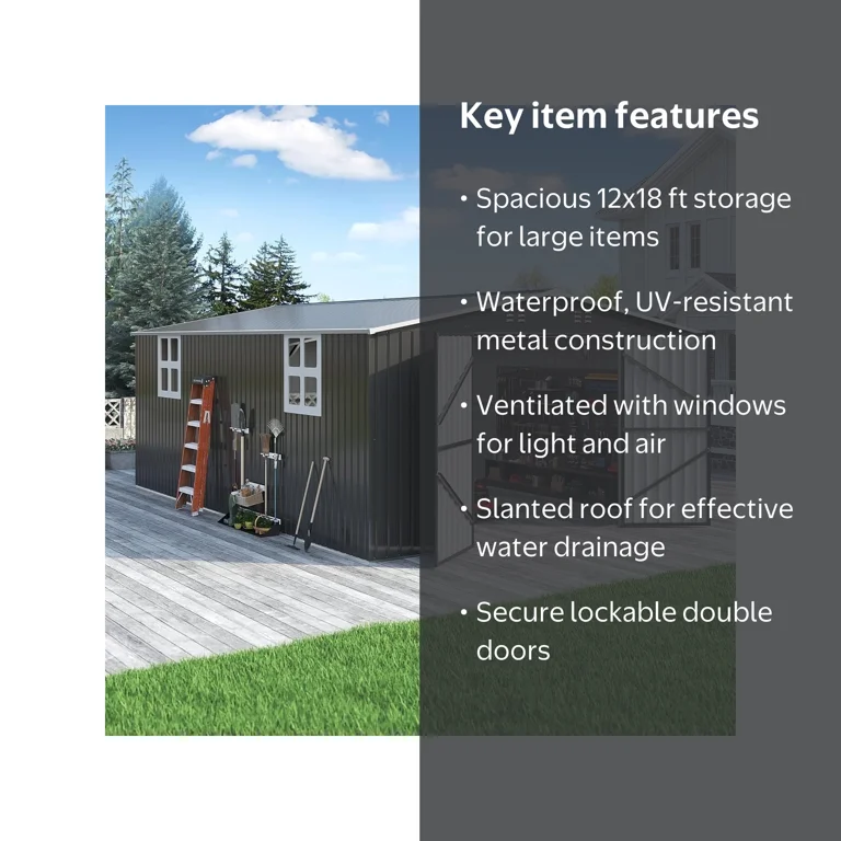 NETAJE, Outdoor Metal Storage Garden Shed, 12'x18', Black