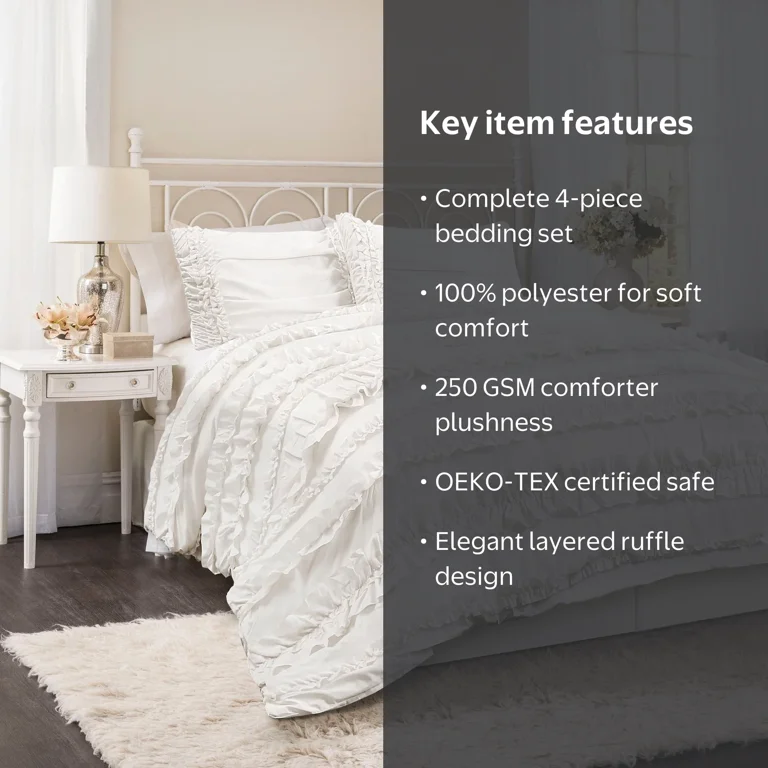 Lush Decor Belle Comforter Set - White King Size - 250 GSM