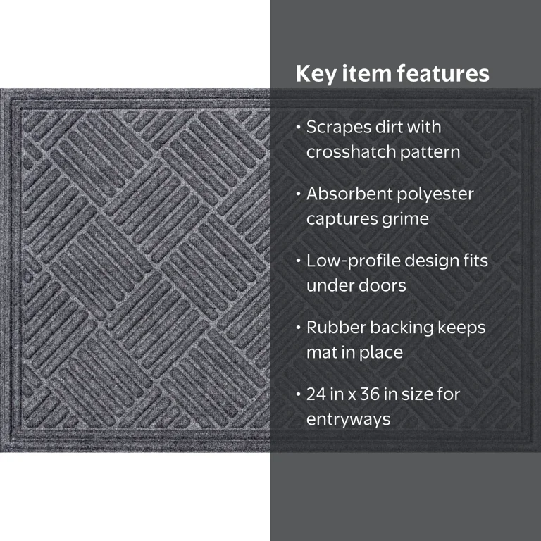 Mainstays Doormat 2' x 3' Smoke Crosshatch Polyester Rubber Backed