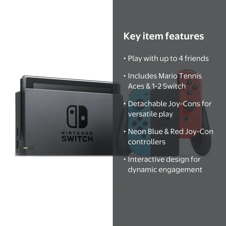 Nintendo Switch Console, Neon Blue & Neon Red with Mario Tennis