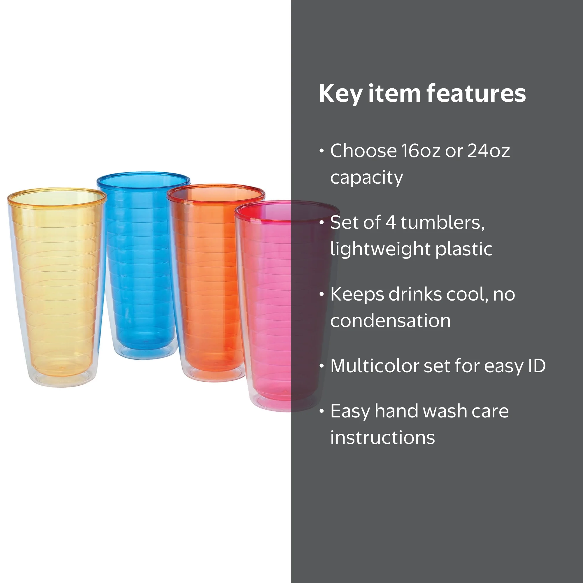 Fox Valley Traders Rainbow Insulated Plastic Tumblers, 24 oz, Set of 4,  Multicolor - Walmart.com