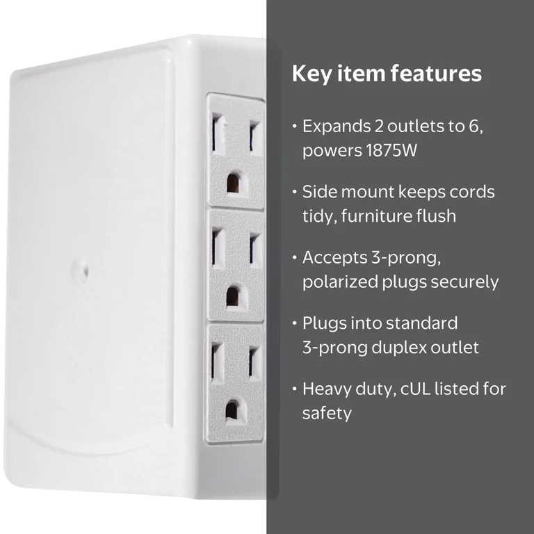 GoGreen Power, Wall Tap Adapter, 6 Outlets, Side Mount - Walmart.com