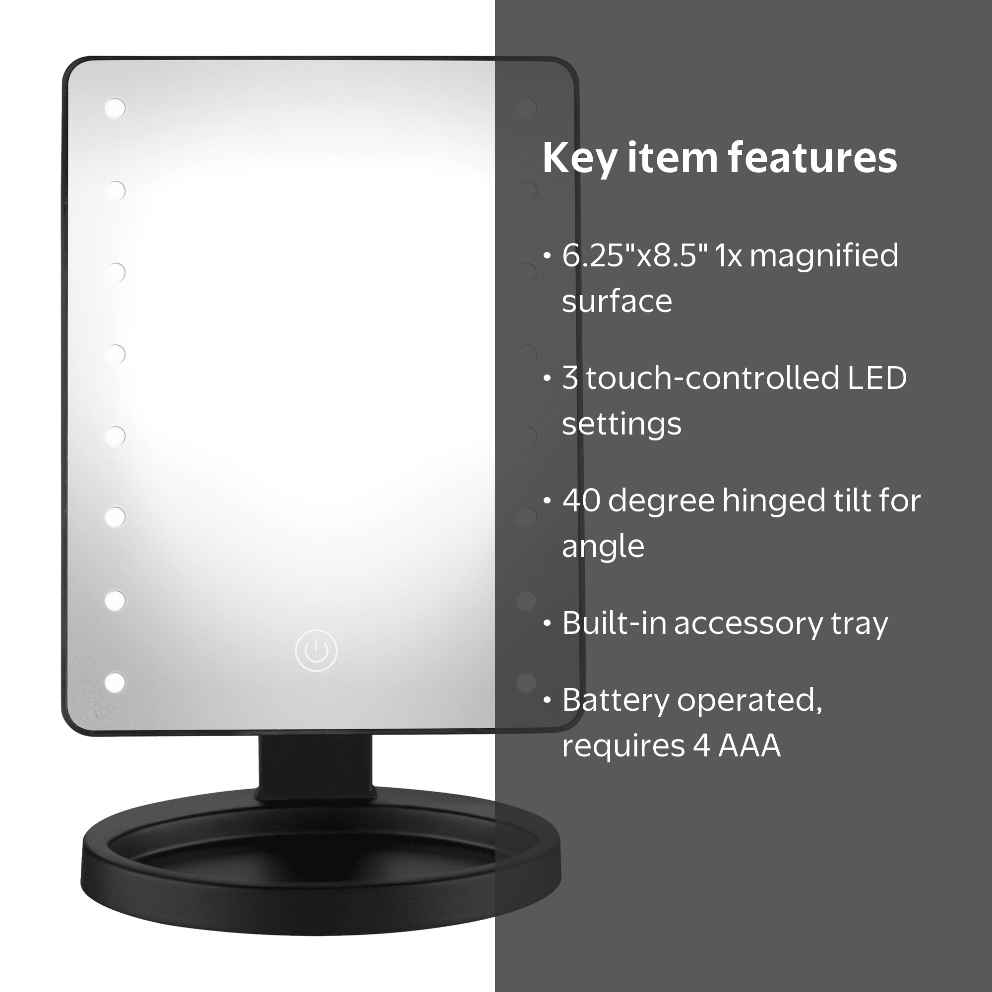 Conair, Lighted Vanity Makeup Mirror, LED Touch Screen, Black
