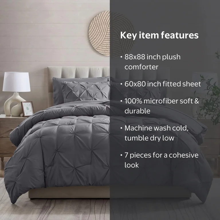 LAMMALOE, Queen Comforter Set, 7 Piece, Gray, 100% Microfiber