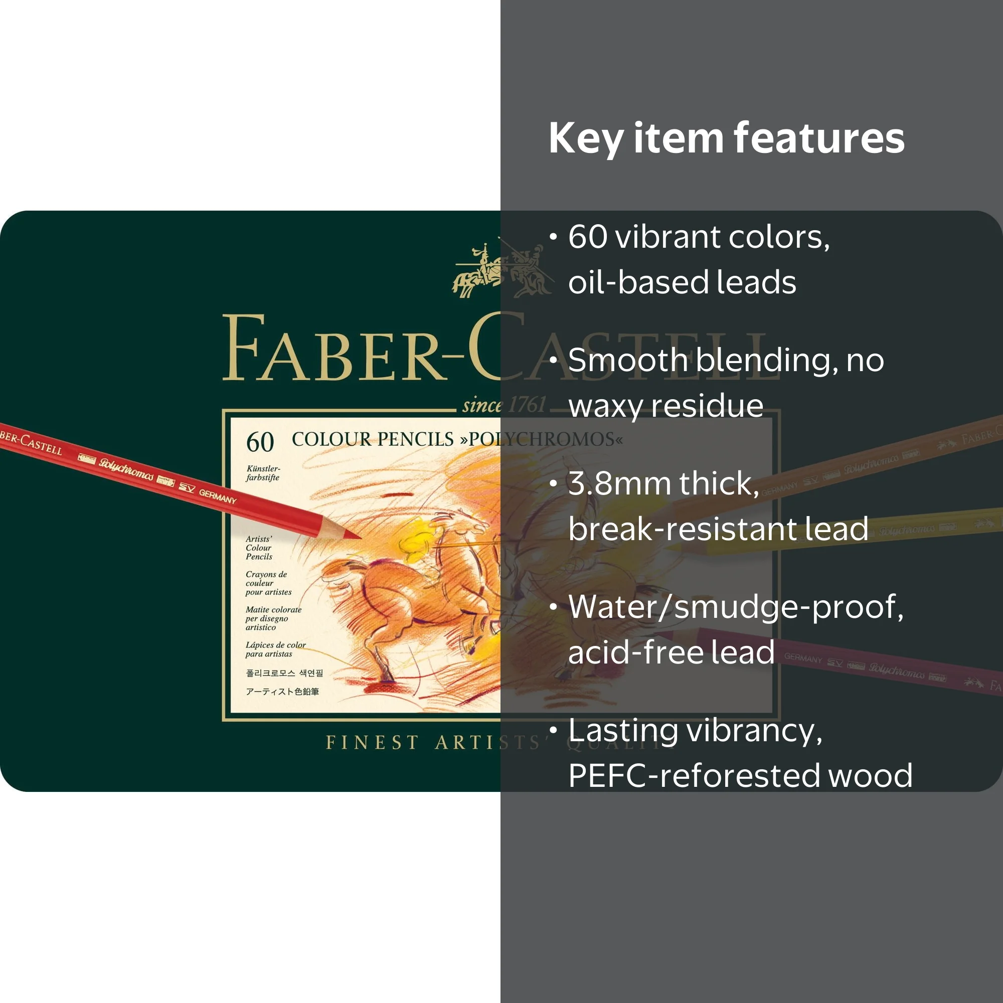 Faber-Castell Polychromos Artists Color Pencils, 60 Ct - Walmart.com