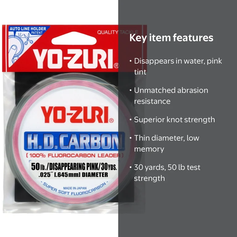 Yo-Zuri, HD Disappearing Pink Fluorocarbon Leader, 30YD 50LB