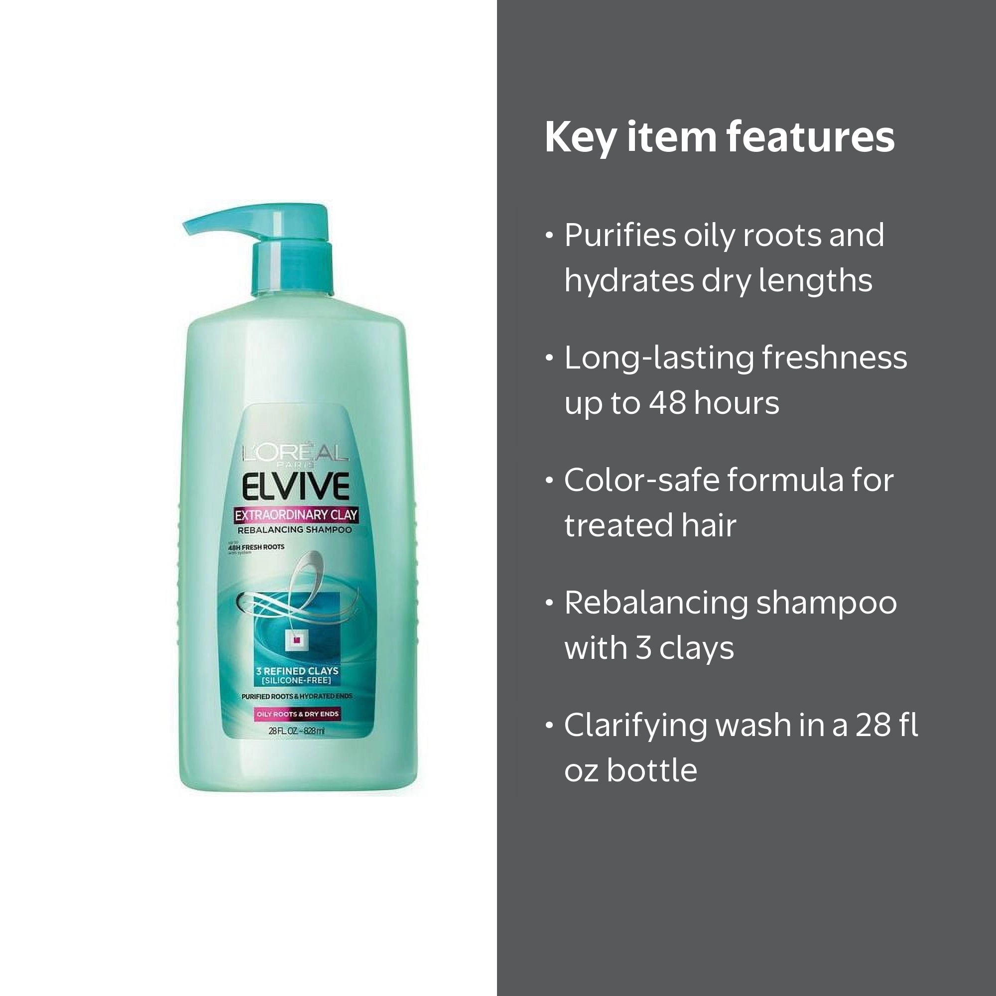L'Oreal Paris Elvive Extraordinary Clay Shampoo, 28 fl oz