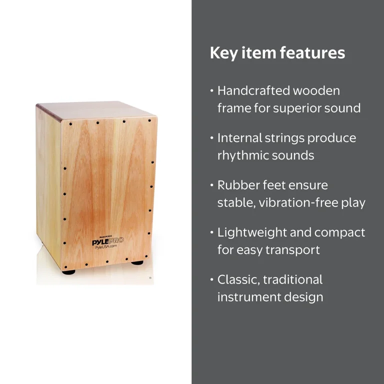Pyle PCJD18 - Stringed Jam Cajon - Wooden Cajon Percussion Box