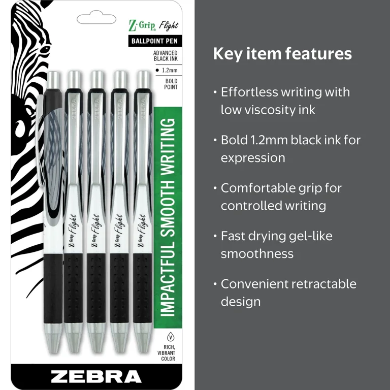 ヒッポ　スタンダードプラス Zebra, Ballpoint Pen, 1.2mm, Black Ink, 5-pack, Retractable