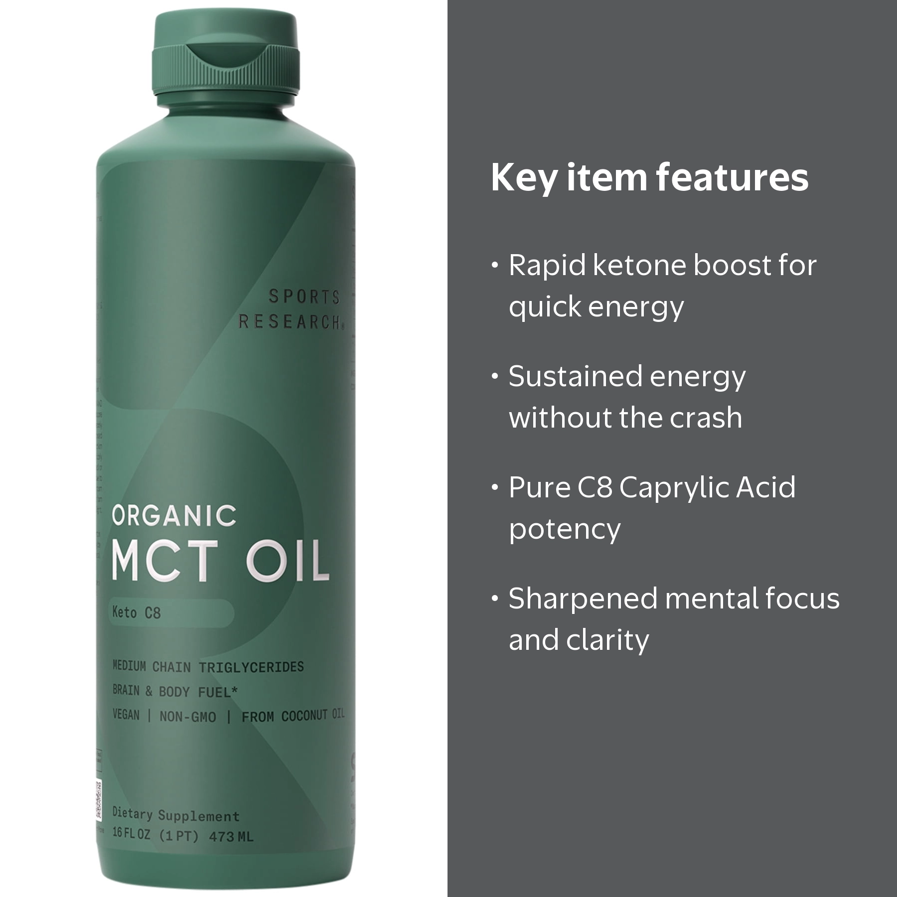 Sports Research Organic MCT Oil, 100% Coconut-Derived, Vegan, Keto