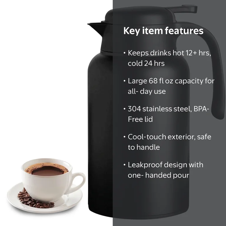 WhiteRhino 68oz Stainless Steel Thermal Coffee Carafe with Vacuum