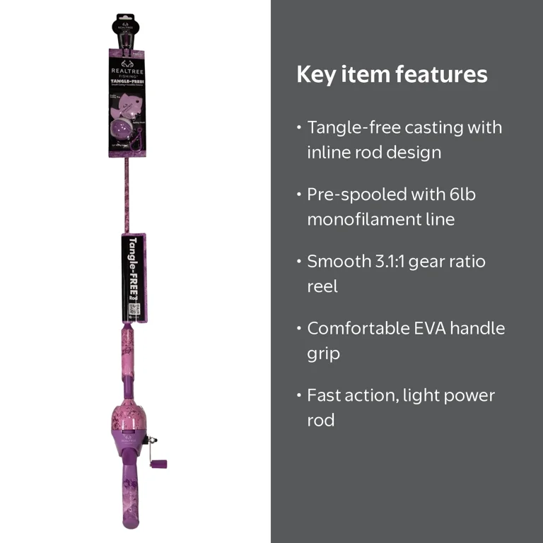 Realtree Passion Pink Micro Tangle-Free Spincast Fishing Rod and