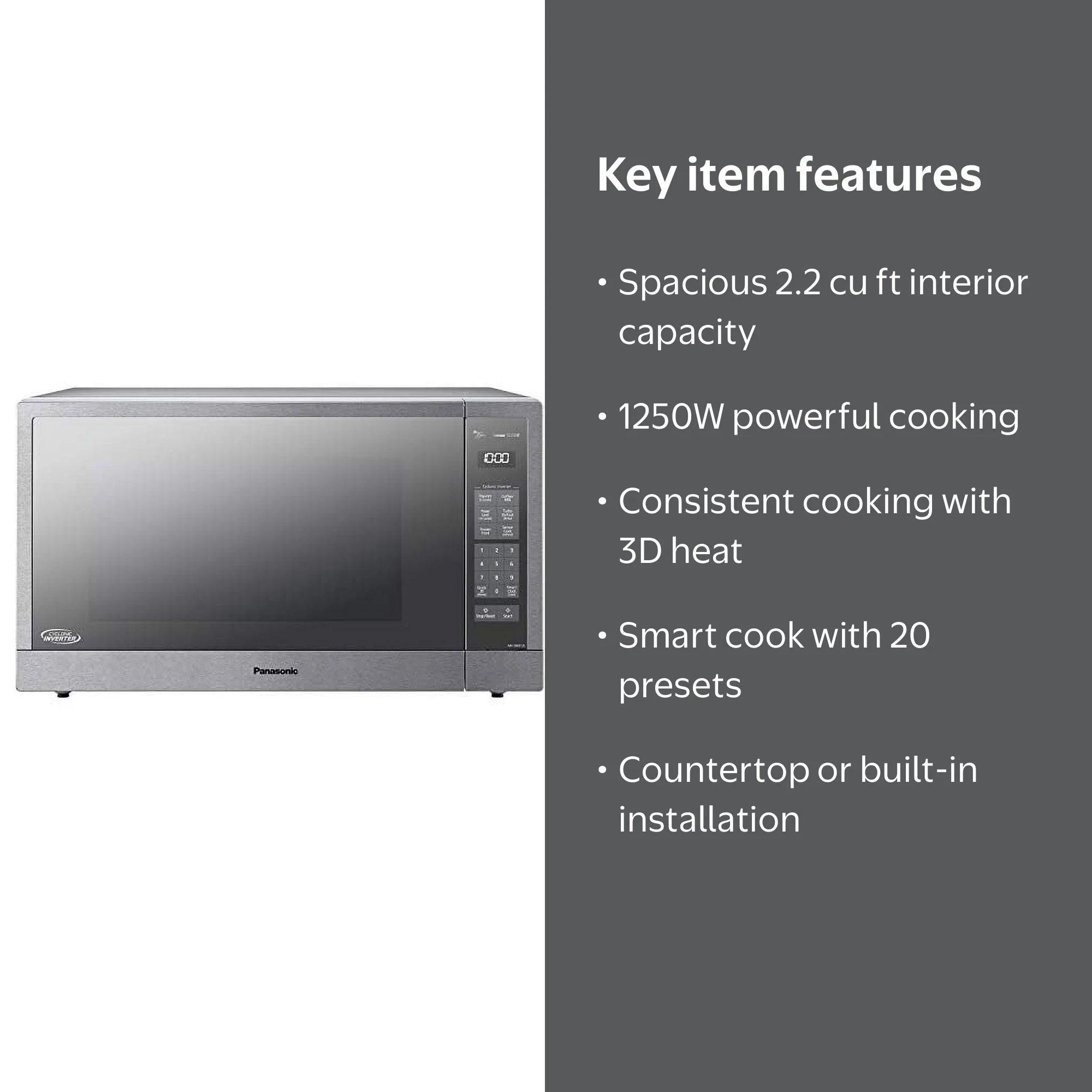 Panasonic 2.2 Cu. Ft Microwave Oven, 1250W, Stainless Steel with