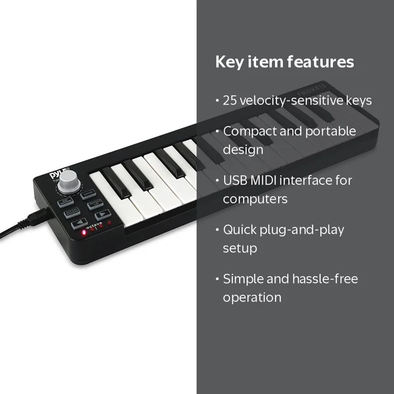 Pyle PMIDIKB10 - Compact MIDI Keyboard - USB Digital Piano