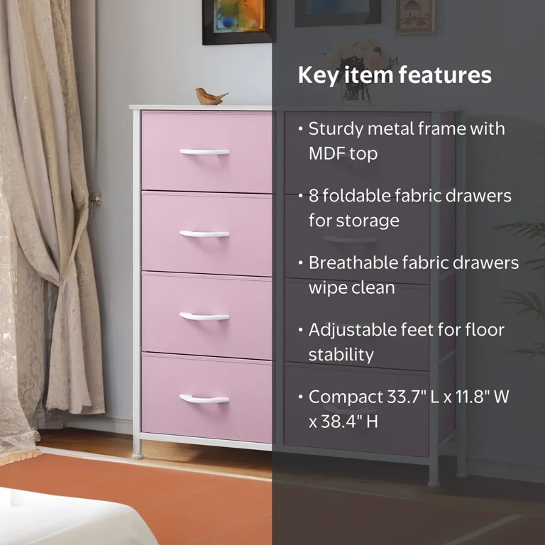 pink tall dresser WLIVE for Bedroom, 11 Drawer Chest of Drawers, grooved panels Raybee Pink Dresser 12 tall