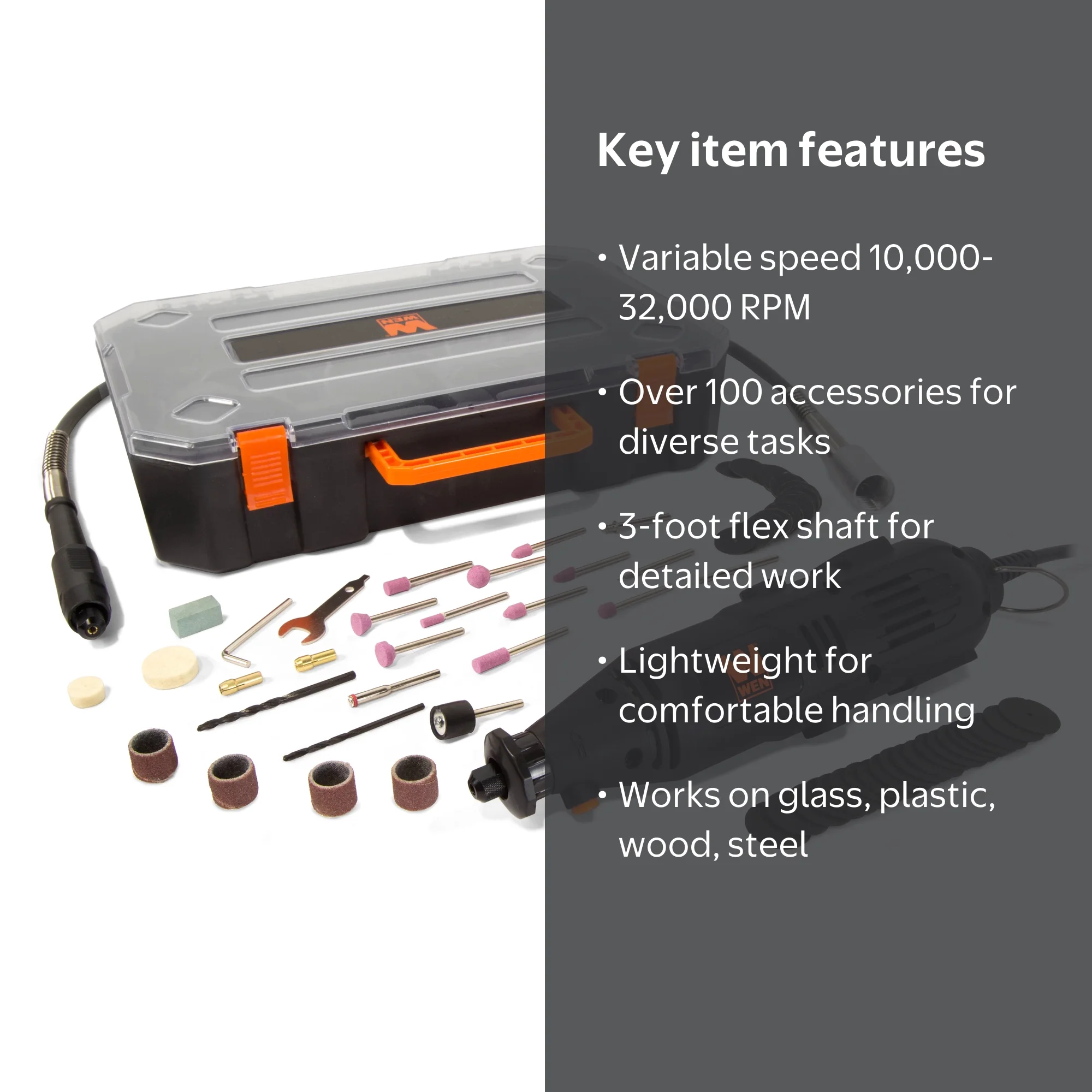 WEN 1-Amp Rotary Tool, Variable Speed, 100+ Accessories, Black