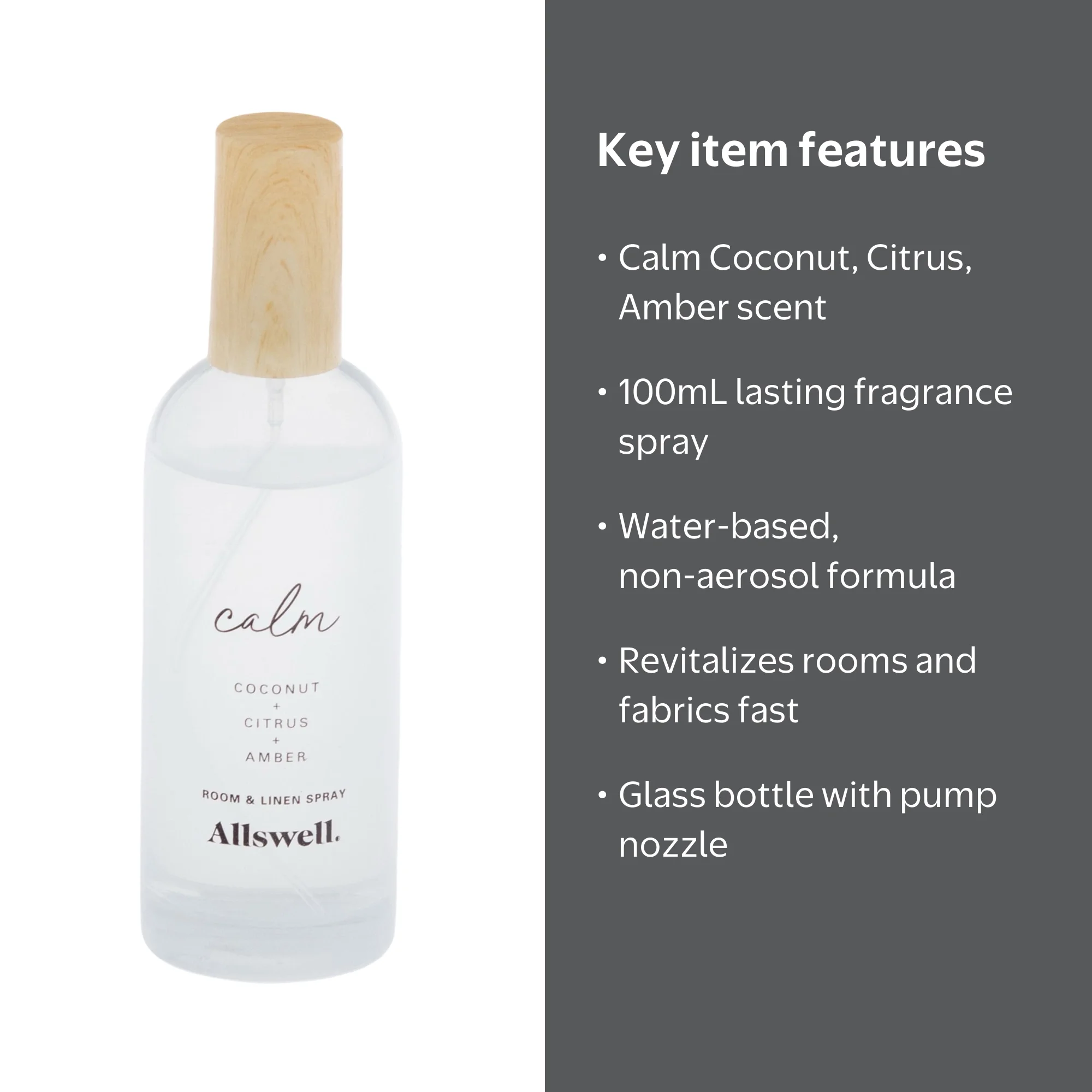 Allswell Calm (Coconut + Citrus + Amber) Scented Room and Linen