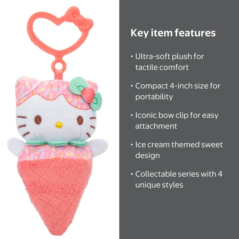 Sanrio Hello Kitty 4 inch Clip-On Plush - Ice Cream Themed