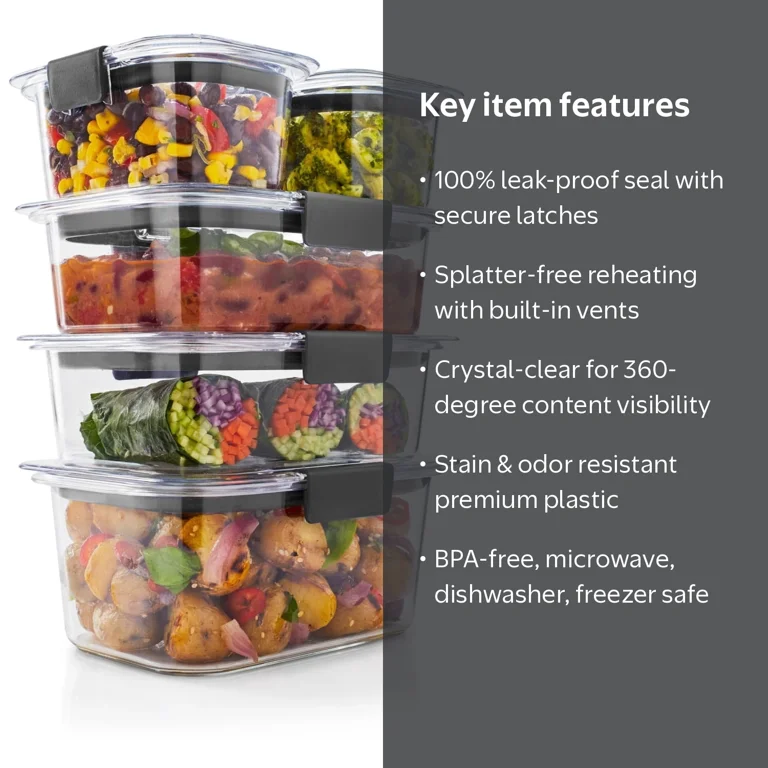 Rubbermaid Brilliance 10-Piece Set, Leak-Proof, Clear Food Storage