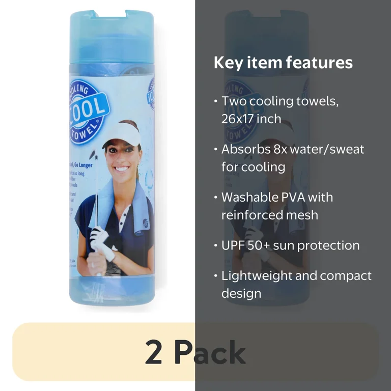 2 pack) Frogg Toggs iCOOL PVA Cooling Towel, Reusable and Washable