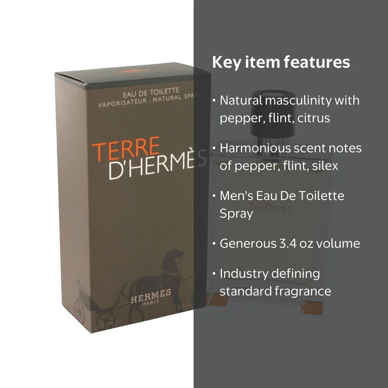 Hermes, Eau De Toilette Spray for Men, 3.4 oz, Terre D'Hermes