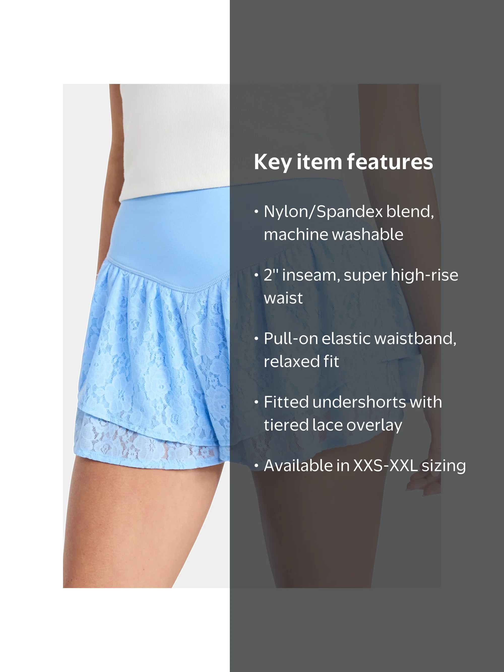 No Boundaries Lace Knit Flowy Shorts, 2'' Inseam, Women's XXS-XXL