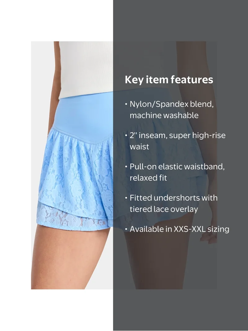 No Boundaries Lace Knit Flowy Shorts, 2'' Inseam, Women's XXS-XXL