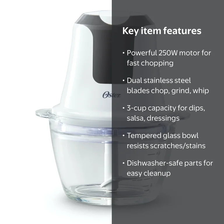 Oster Compact Kitchen 3-Cup Mini Food Processor with Stainless