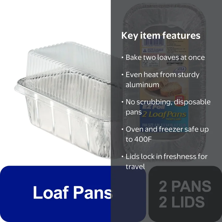 EZ Foil Disposable Loaf Pans with Lids, 8 x 3.75 in., 2 Count