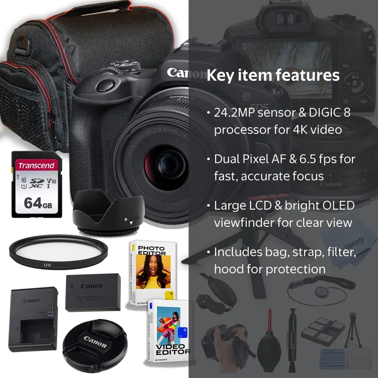 Canon EOS R100 Professional Set: Mirrorless Camera with 18-45mm