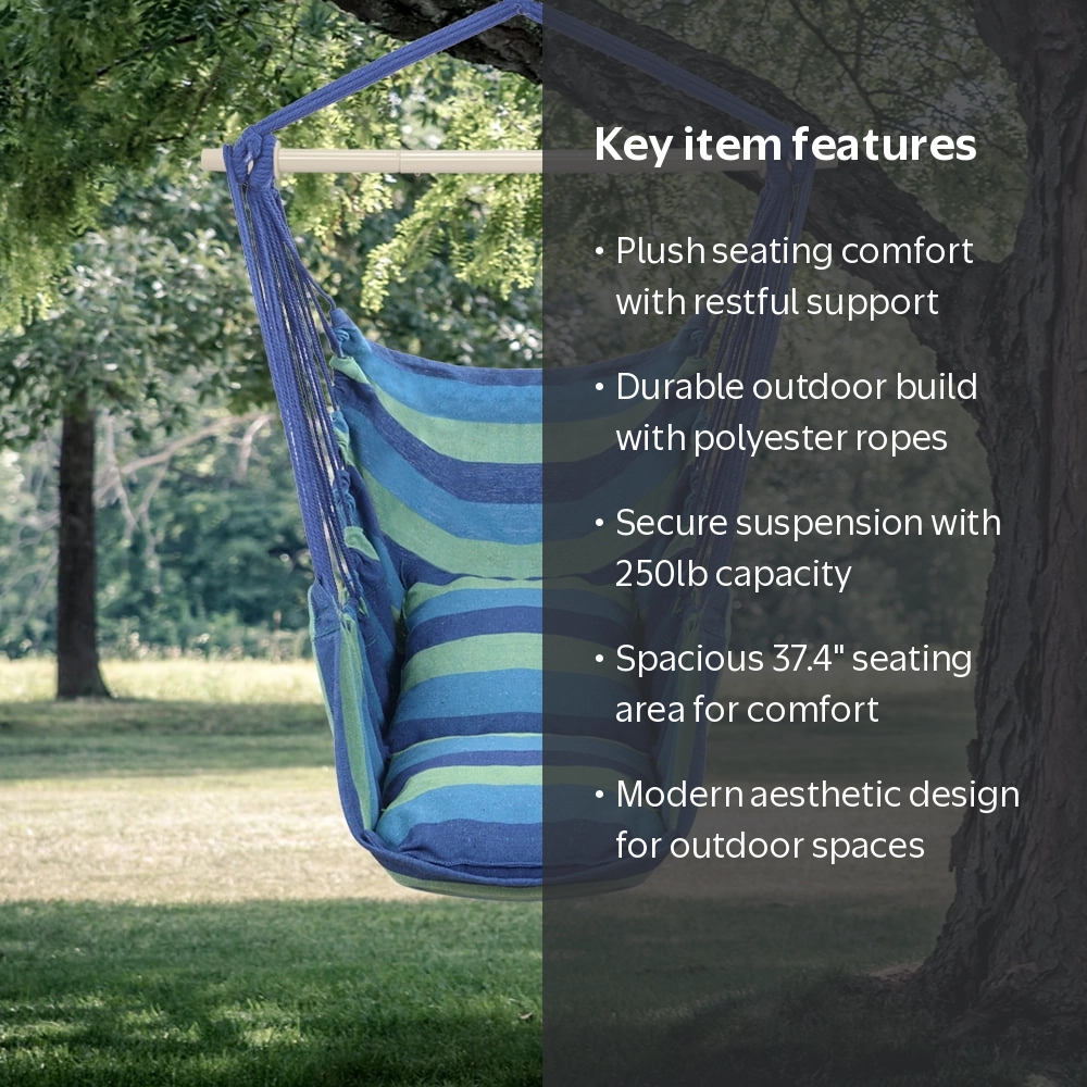 Zimtown, Hanging Cotton Canvas Hammock Chair, Blue, 95cm Side
