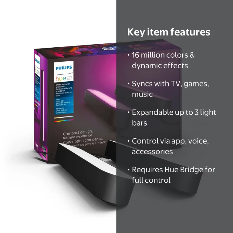 Philips Hue, TV Light Bar 2-Pack, Black, Color-Changing LED