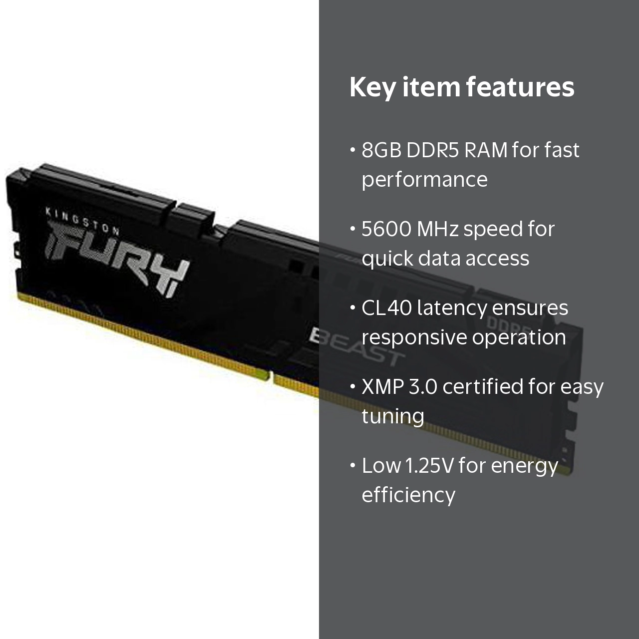 Kingston, Memory Module, 8GB DDR5 5600MHz CL40, Unbuffered