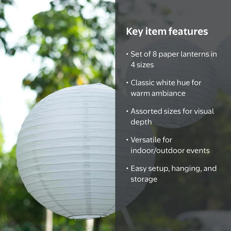 Efavormart Set of 8 White Chinese Lanterns Hanging Paper Lanterns