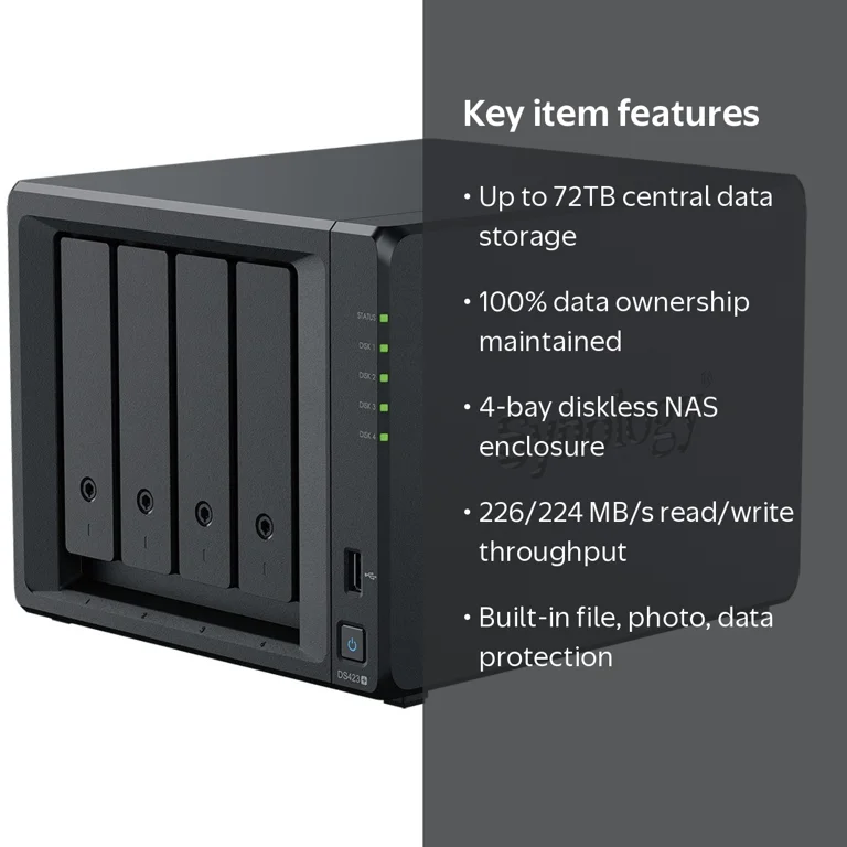 Synology DiskStation DS423+ 4-Bay NAS Enclosure, Diskless