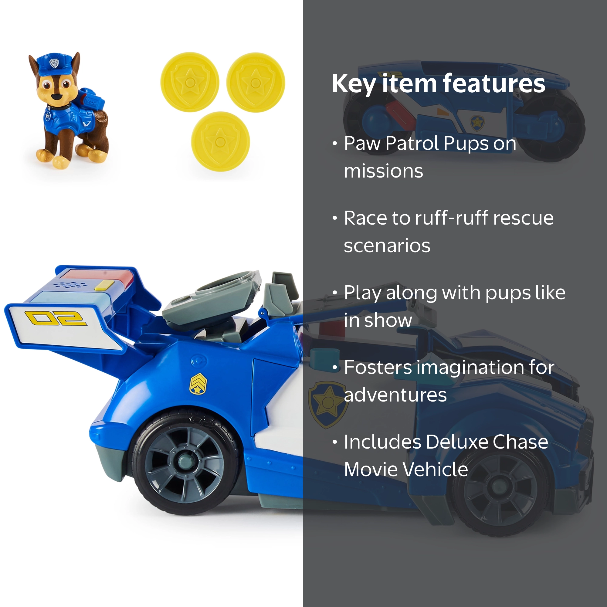 PAW Patrol, PAW VHC Deluxe Chase Movie Vehicle GML Toy for Kids