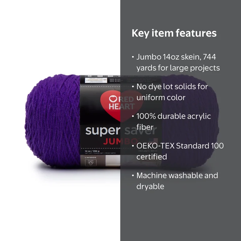 Red Heart Super Saver Jumbo Acrylic Yarn Amethyst 14oz/396g 744